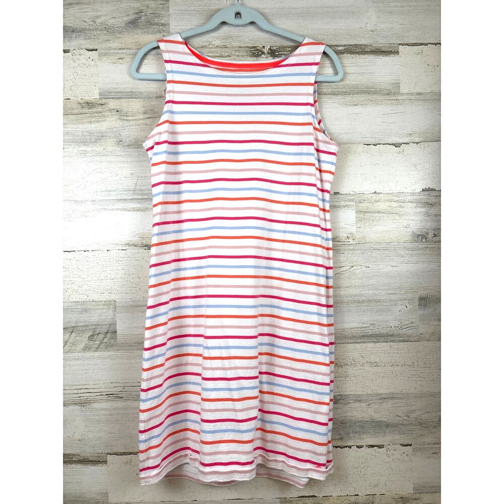 Joules Womens 8 White Multi Stripe Sleeveless Shirt Mini Dress Cotton - Picture 1 of 7